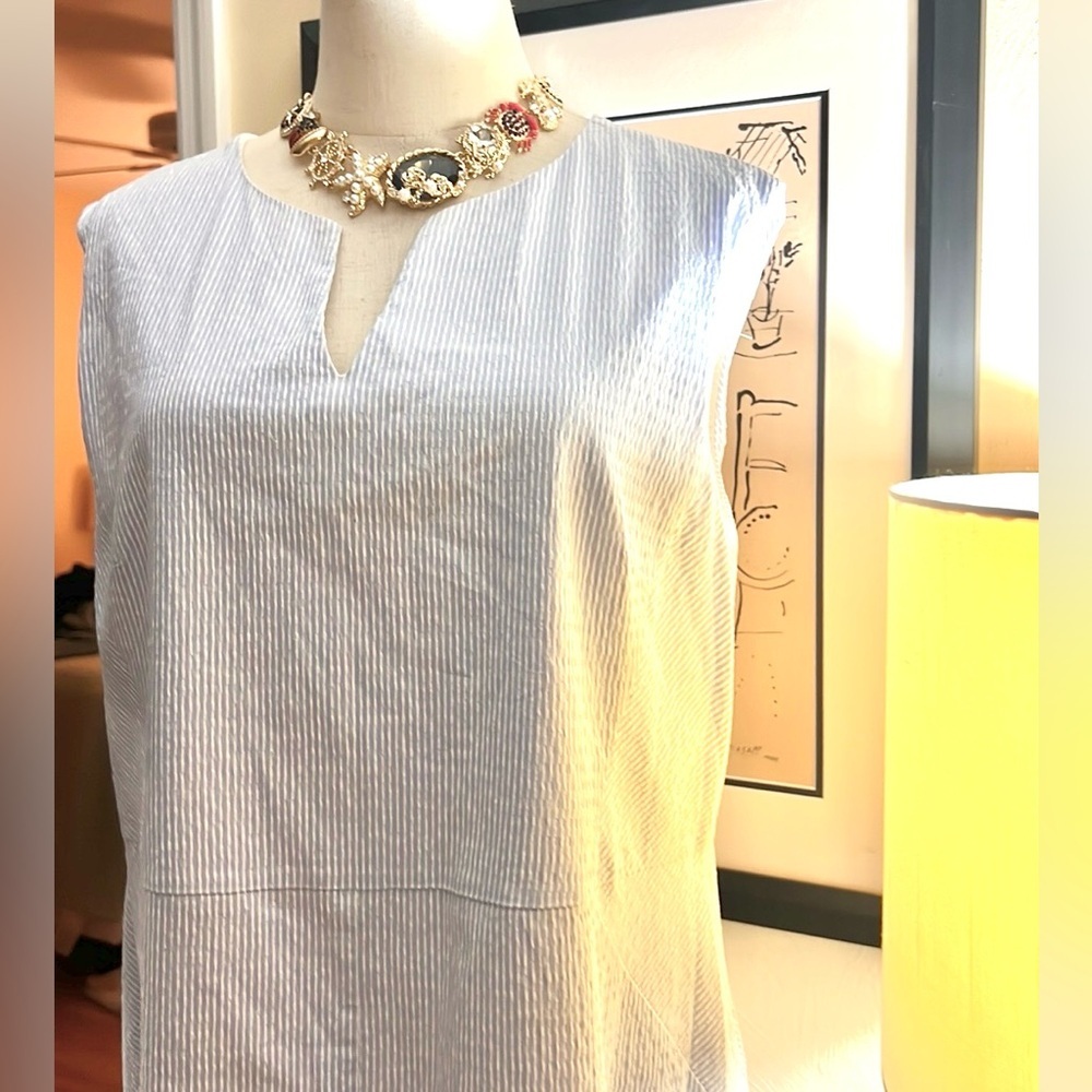 Jaeger -Classic Prep Blue/White Textured Dress, Excellent Condition, Size XL - Picture 4 of 13